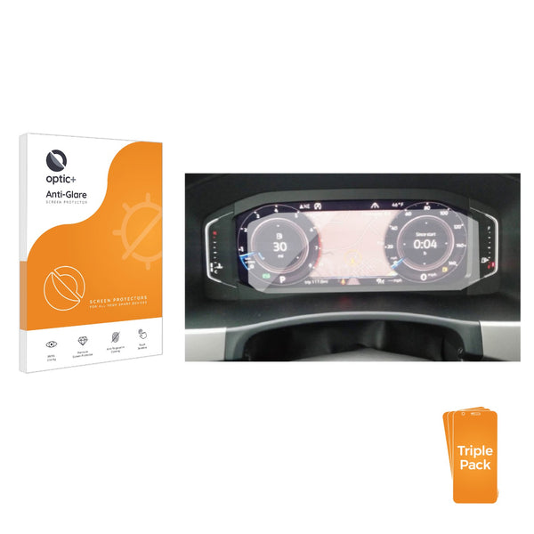 3pk Optic+ Anti-Glare Screen Protectors for Volkswagen Passat B8 Digital Cockpit 10.25"