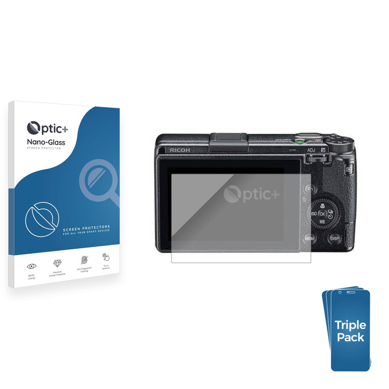 3pk Optic+ Nano Glass Screen Protectors for Ricoh GR III 2019