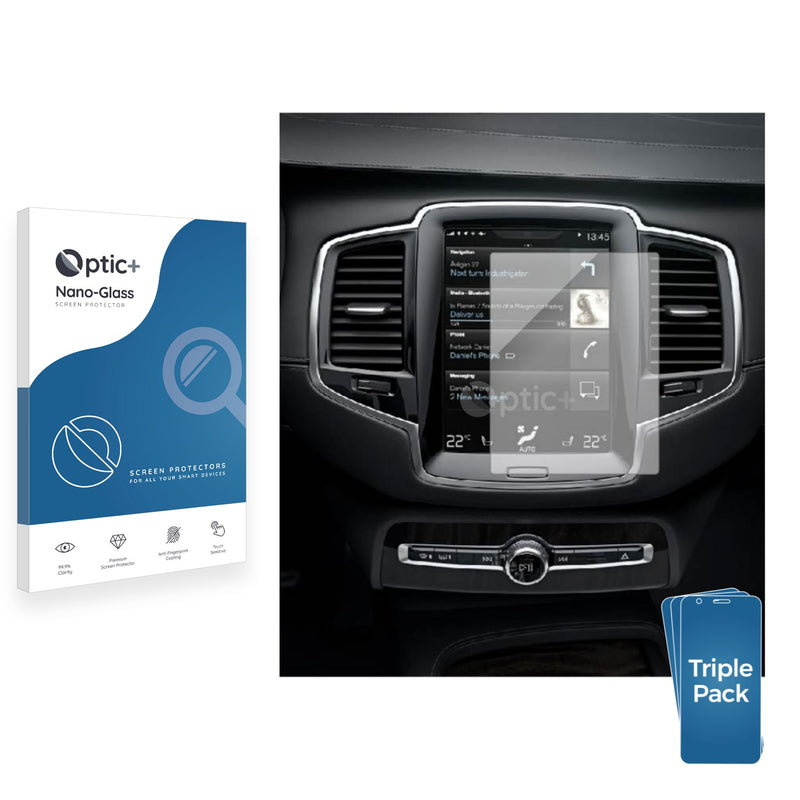 3pk Optic+ Nano Glass Screen Protectors for Volvo XC90 Sensus