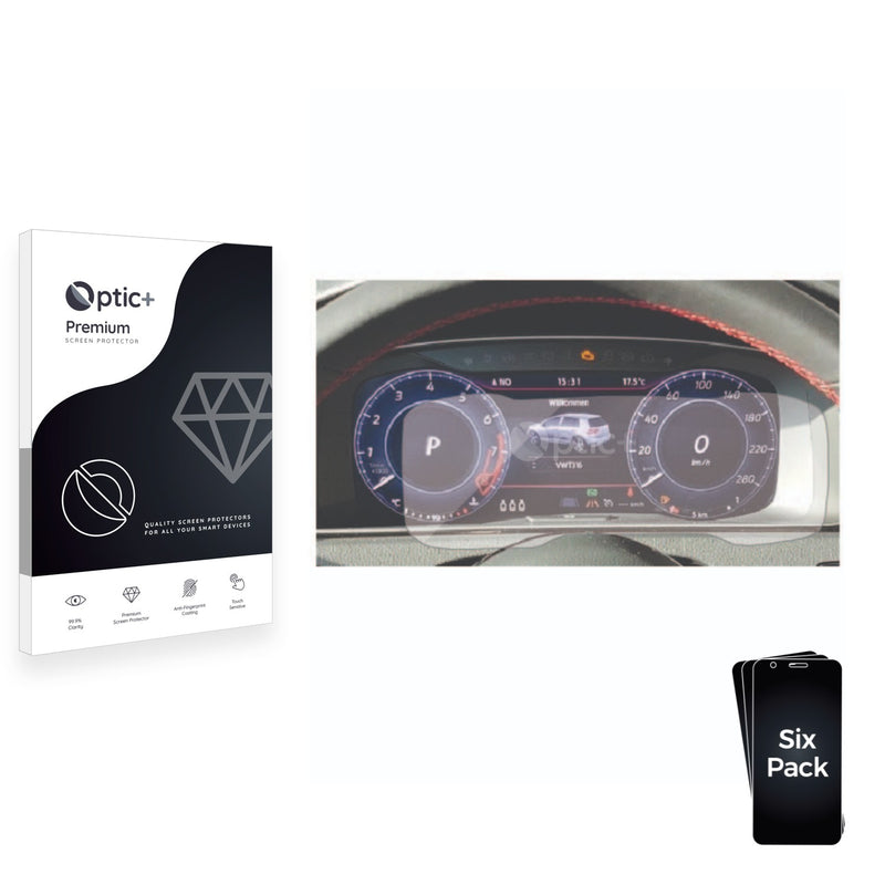 6pk Optic+ Premium Film Screen Protectors for Volkswagen Golf 7 Facelift (2016-2019) Active Info Display 12.3