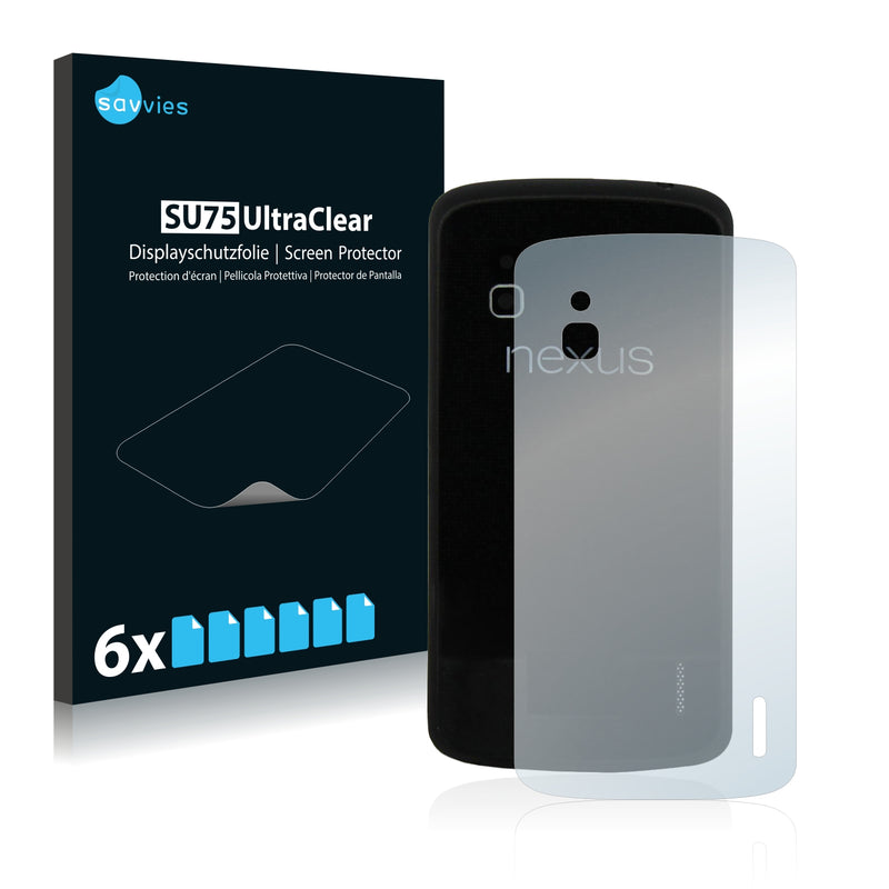 6x Savvies SU75 Screen Protector for Google Nexus 4 (Back)