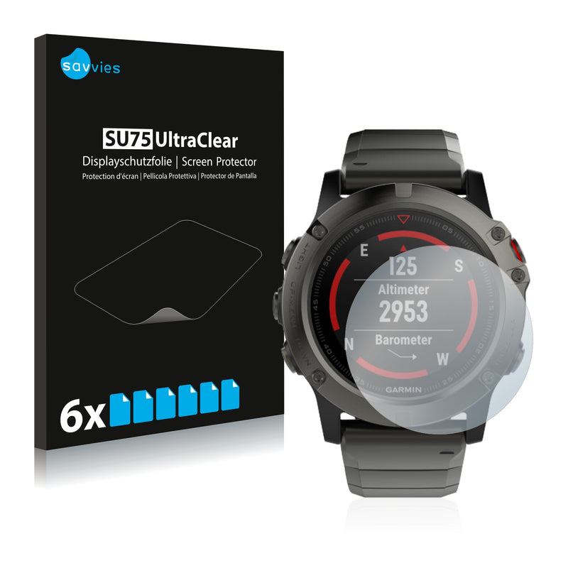 6x Savvies SU75 Screen Protector for Garmin fenix 5X Plus (51 mm)