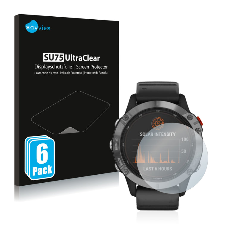 6x Savvies SU75 Screen Protector for Garmin Fenix 6 Solar