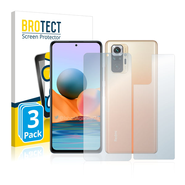 3x BROTECT AirGlass Glass Screen Protector for Xiaomi Redmi Note 10 Pro Max (Front + Back)