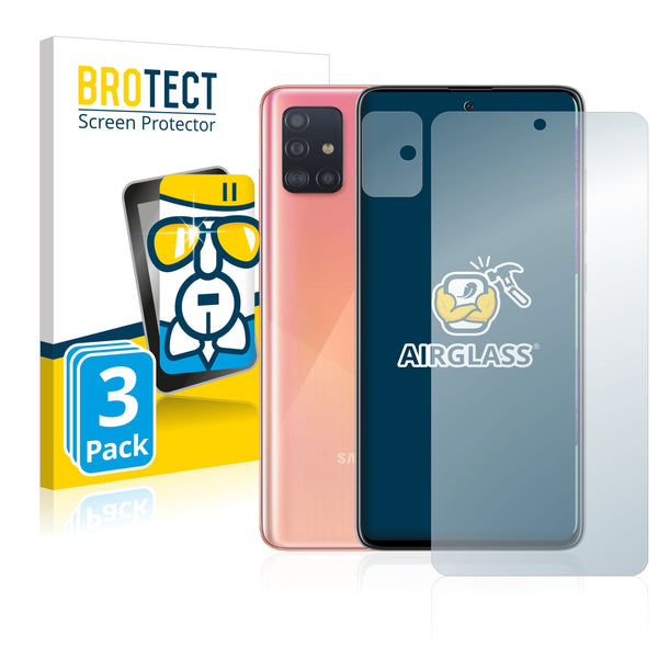 3x BROTECT AirGlass Glass Screen Protector for Samsung Galaxy A51 5G (Front + cam)