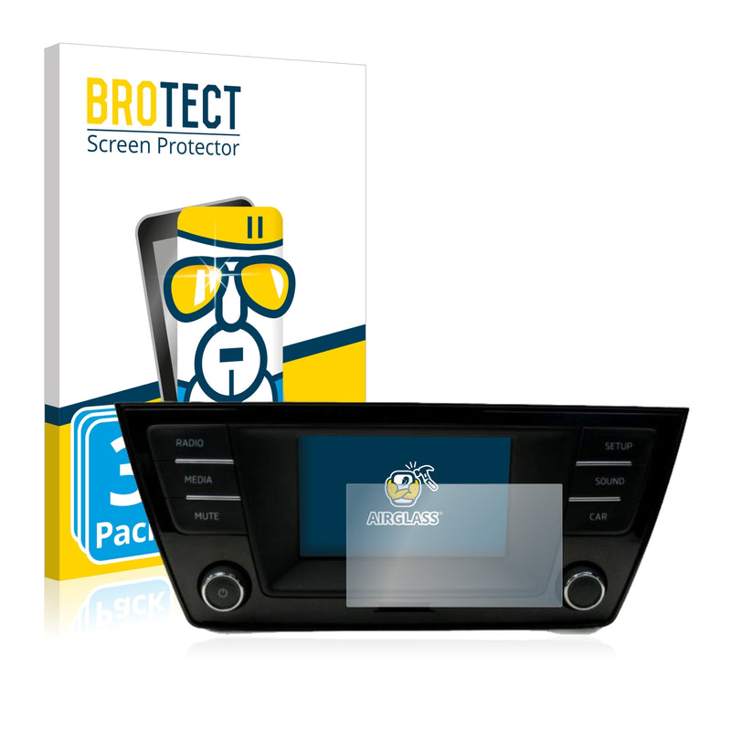 3x BROTECT AirGlass Glass Screen Protector for Skoda Fabia 3 Radio Swing