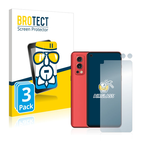 3x BROTECT AirGlass Glass Screen Protector for OnePlus Nord 2 5G (Front + cam)