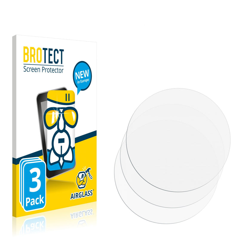 3x BROTECT AirGlass Glass Screen Protector for Circular Displays (Diameter: 51 mm)