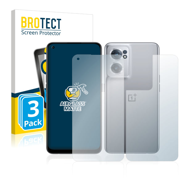 3x BROTECT AirGlass Matte Glass Screen Protector for OnePlus Nord CE 2 5G (Front + Back)