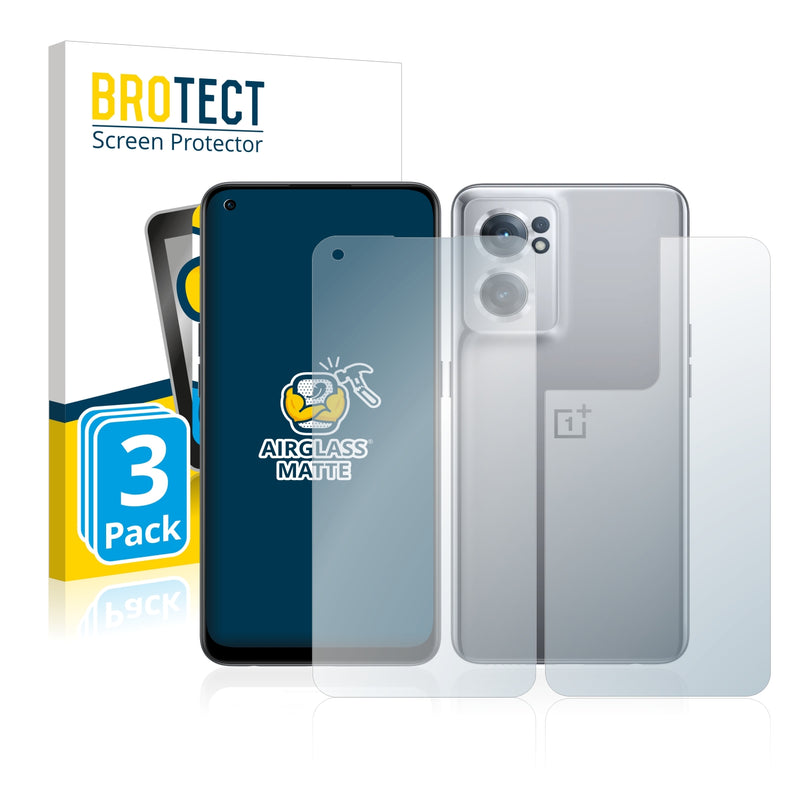 3x BROTECT AirGlass Matte Glass Screen Protector for OnePlus Nord CE 2 5G (Front + Back)